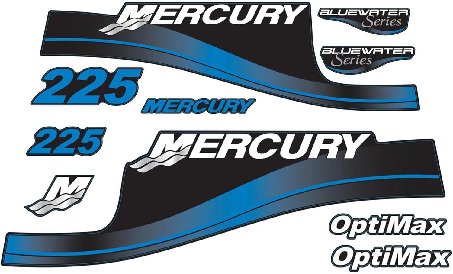 Mercury Marine 225 HP Outboards Motor Top Cowl Cove Decal Set