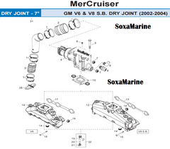 Boat Dry Joint V6 V8 Standard Cooling Manifold Exhaust Bellow Repair Kit for Mercury Quicksilver MerCruiser 7 & 14 Degree GM V6 S.B. Engines