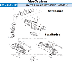 Boat Dry Joint V6 V8 Standard Cooling Manifold Exhaust Bellow Repair Kit for Mercury Quicksilver MerCruiser 7 & 14 Degree GM V6 S.B. Engines
