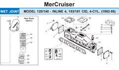 Boat Manifold Exhaust Bellow Repair Kit for Mercury Quicksilver MerCruiser 120 140 Inline 4 153 181 CID Wet Joint Stern Drives Marine Engines