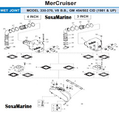 Boat 3 Inch 4 Inch V8 Manifold Exhaust Bellow Repair Kit for Mercury Quicksilver MerCruiser 330-370, V8 B.B., GM 454/502 CID Wet Joint Stern Drives Marine Engines