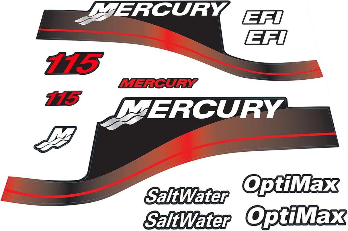 Mercury Marine 115 HP Outboards Motor Top Cowl Cove Decal Sticker Set 881649A01, 881649A05, 891814A04, 881840A05, 37 - 881649A01, 823407A00, 803165A00, 804685A00 - SOXA Marine