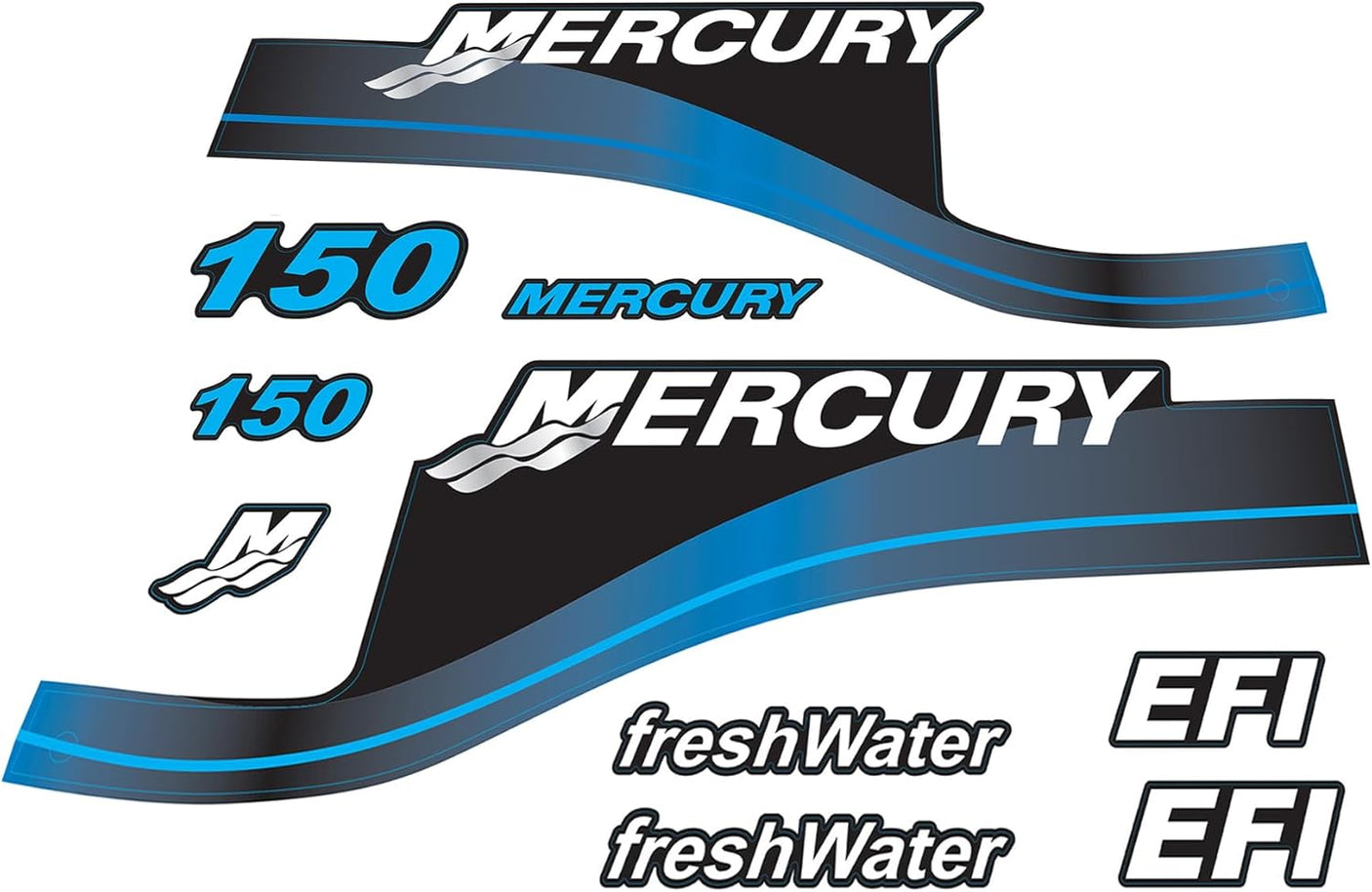 Mercury Marine 150 HP Outboards Motor Top Cowl Cove Decal Sticker Set 854294A00, 808553A00, 808552A00 - SOXA Marine