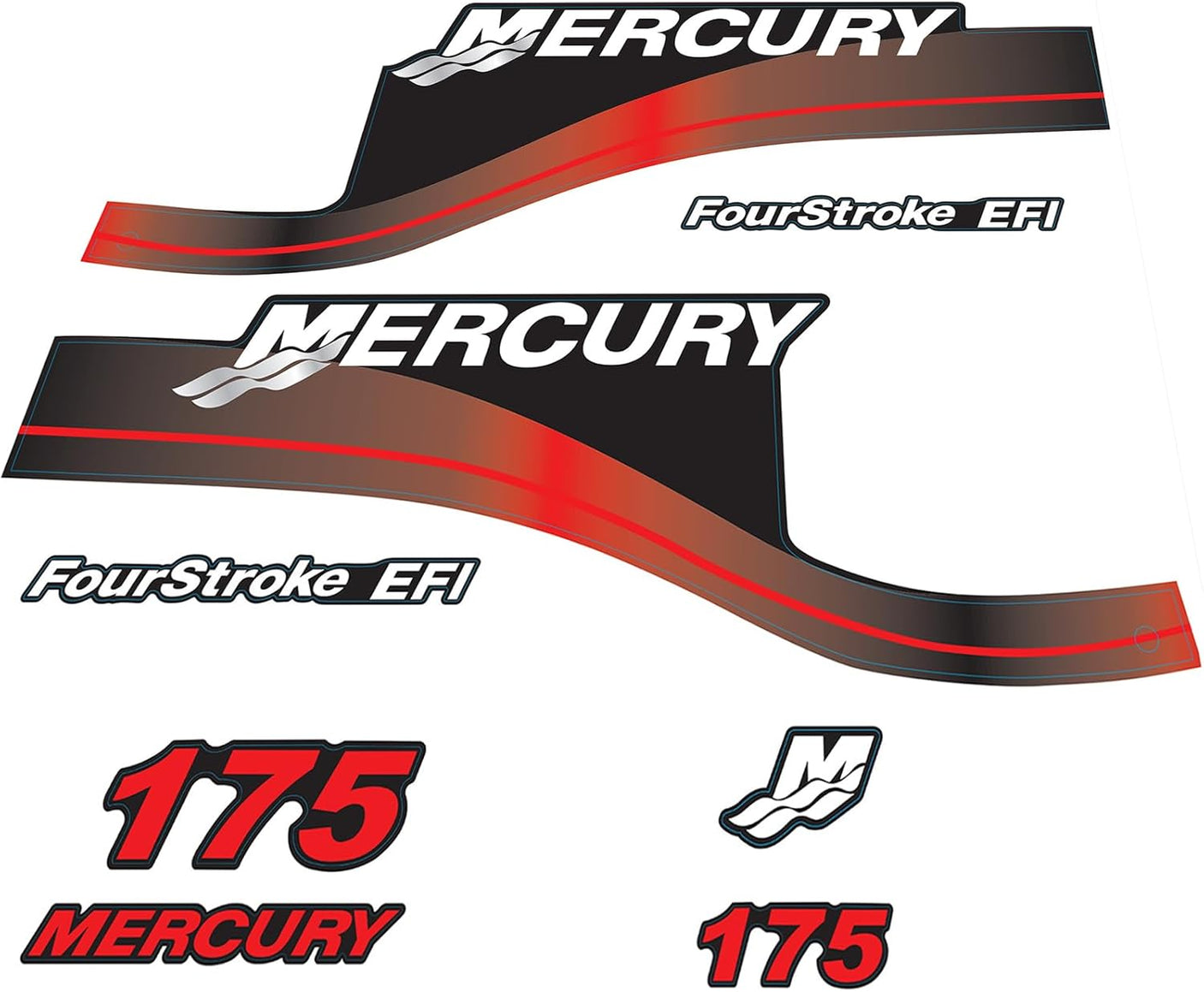 Mercury Marine 175 HP Outboards Motor Top Cowl Cove Decal Sticker Set 824911A00, 879756A04 - SOXA Marine