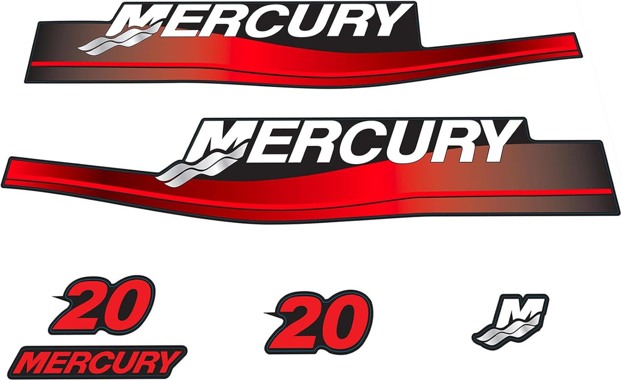 Mercury Marine 20 HP Outboards Motor Top Cowl Cove Decal Sticker Set 824091A00, 859256 - SOXA Marine