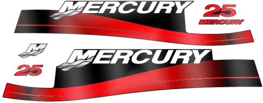Mercury Marine 25 HP Outboards Motor Top Cowl Cove Decal Sticker Set 811304A00, 854693A00, 808499A00, 897508A02, 854693A05 - SOXA Marine