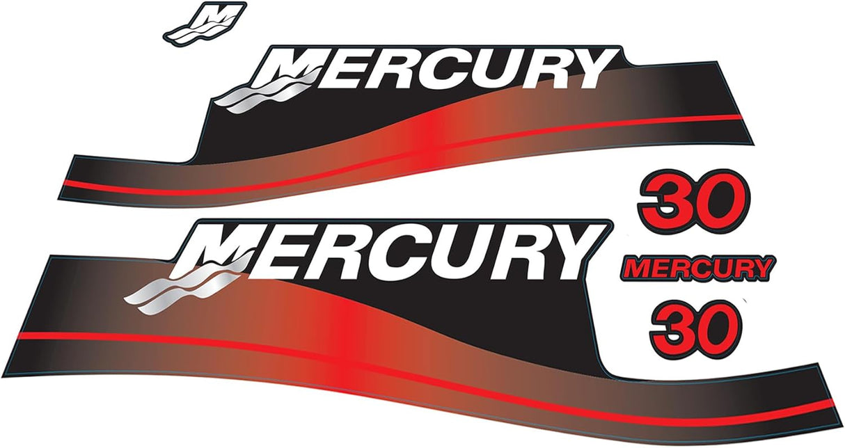 Mercury Marine 30 HP Outboards Motor Top Cowl Cove Decal Sticker Set 803640A00, 897510A01, 82409316 - SOXA Marine