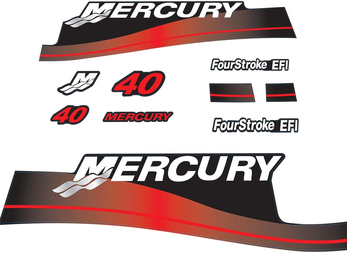 Mercury Marine 40 HP Outboards Motor Top Cowl Cove Decal Sticker Set 803641A00, 824093A00, 82409316, 897510A02, 82409316 - SOXA Marine