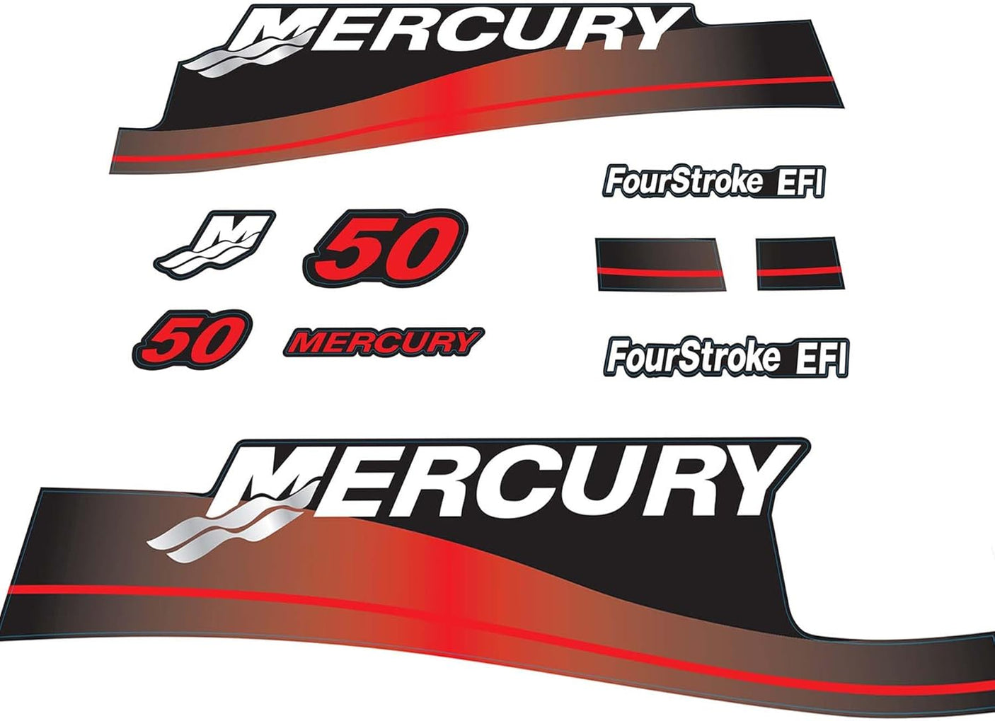 Mercury Marine 50 HP Outboards Motor Top Cowl Cove Decal Sticker Set 852079A00 , 826337A00, 883525A02, 859267 - 7 - SOXA Marine