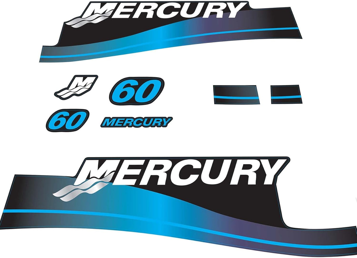 Mercury Marine 60 HP Outboards Motor Top Cowl Cove Decal Sticker Set 879753A01, 826313A01, 883526A02, 804704A00 - SOXA Marine