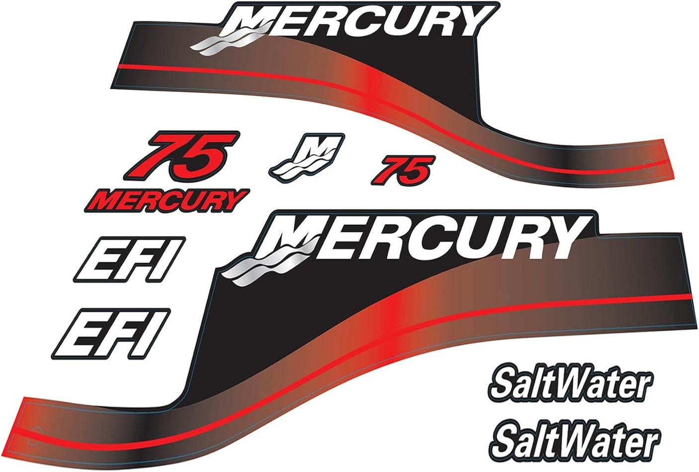 Mercury Marine 75 HP Outboards Motor Top Cowl Cove Decal Sticker Set 804855A05, 804855A00, 808549A00 - SOXA Marine