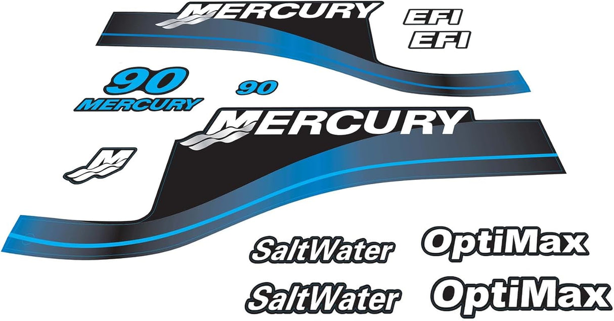 Mercury Marine 90 HP Outboards Motor Top Cowl Cove Decal Sticker Set 823417A00, 826321A00, 804857A00, 881841A01 - SOXA Marine