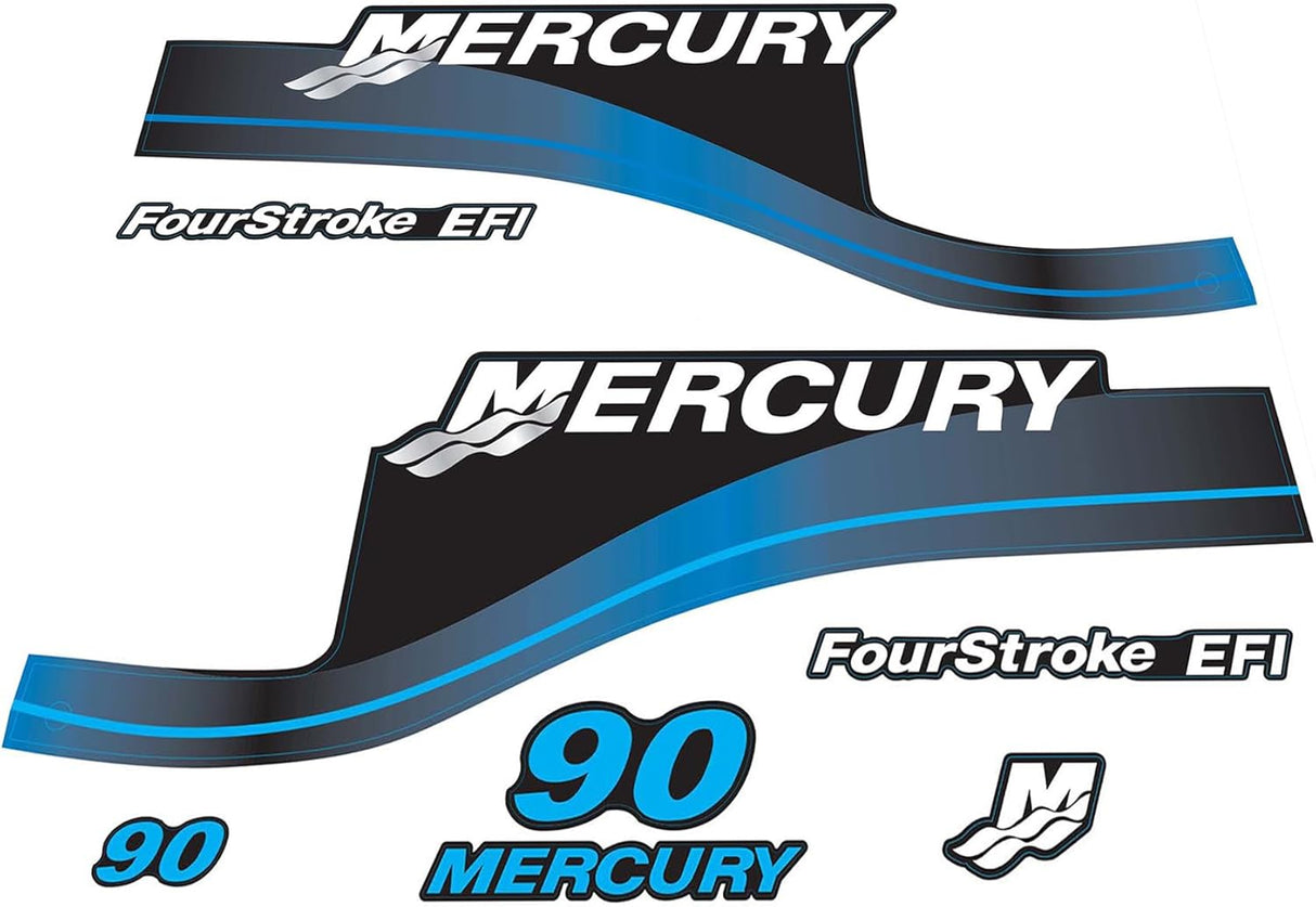 Mercury Marine 90 HP Outboards Motor Top Cowl Cove Decal Sticker Set 823417A00, 826321A00, 804857A00, 881841A01 - SOXA Marine