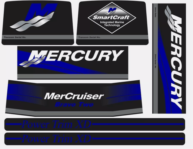 Mercury MerCruiser Stern Drive Engine Decals Sticker Kit Set 37 - 13722A90 Fit Bravo Two - SOXA Marine