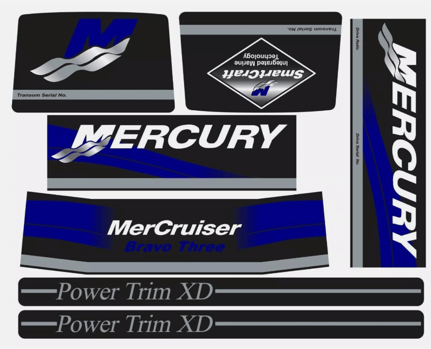 Mercury MerCruiser Stern Drive Engine Decals Sticker Kit Set 37 - 805338A93 Fit Bravo Three - SOXA Marine