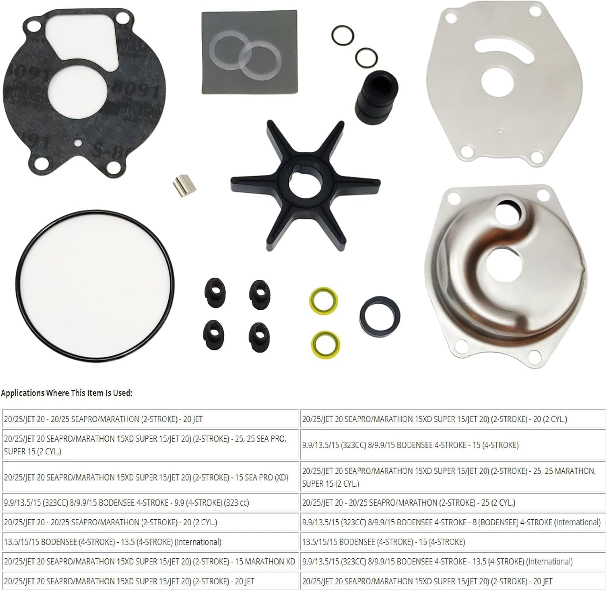 Soxa Marine 46 - 99157A02 46 - 99157T2 Water Pump Impeller Repair Kit for Mercury Mariner 9.9 15 18 20 25 HP Boat Motor Engine 85098A2, 99157A2, 99157T2 - SOXA Marine