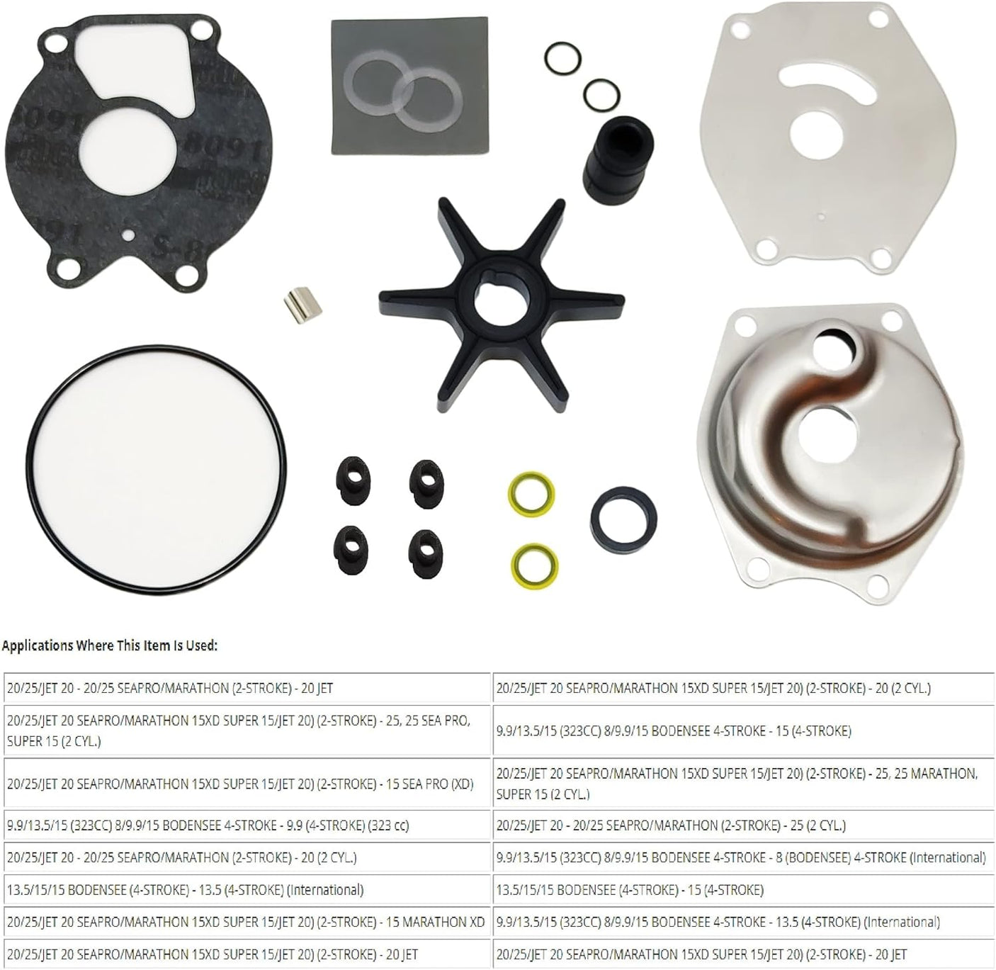 Soxa Marine 46 - 99157A02 46 - 99157T2 Water Pump Impeller Repair Kit for Mercury Mariner 9.9 15 18 20 25 HP Boat Motor Engine 85098A2, 99157A2, 99157T2 - SOXA Marine