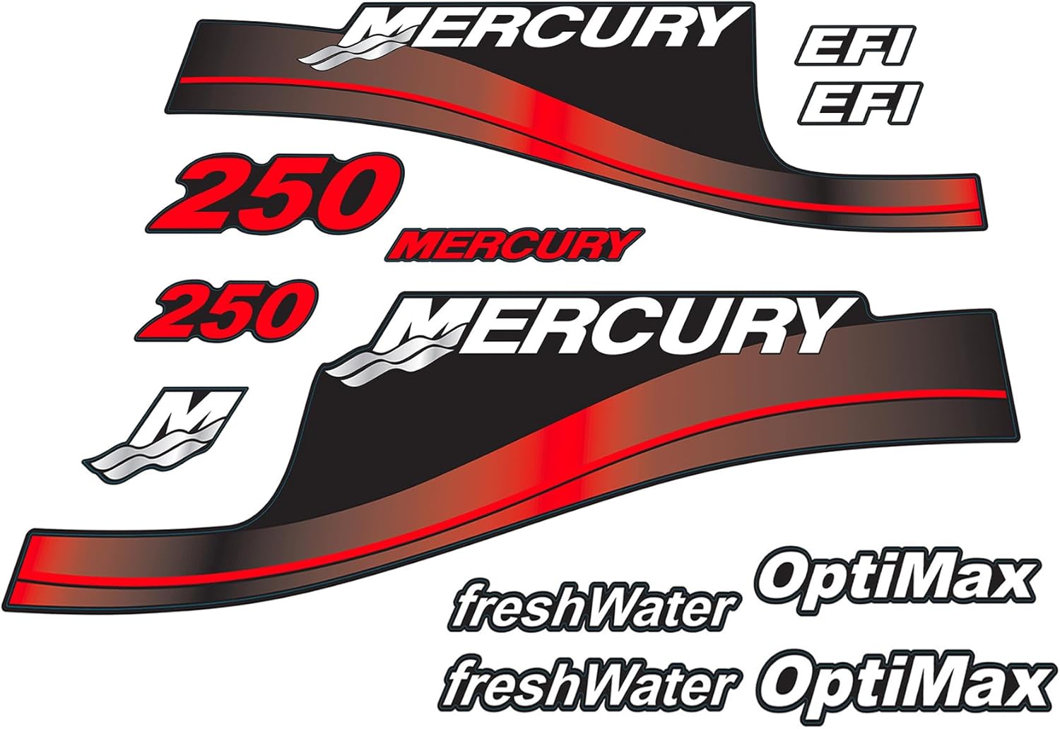 Mercury Marine 250 HP Outboards Motor Top Cowl Cove Decal Sticker Set 809167A03