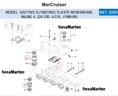 Boat Manifold Exhaust Bellow Repair Kit for Mercury Quicksilver MerCruiser 3.7LX  165-190 470 MCM/485/488 - INLINE 4, 224 CID Wet Joint Stern Drives Marine Engines