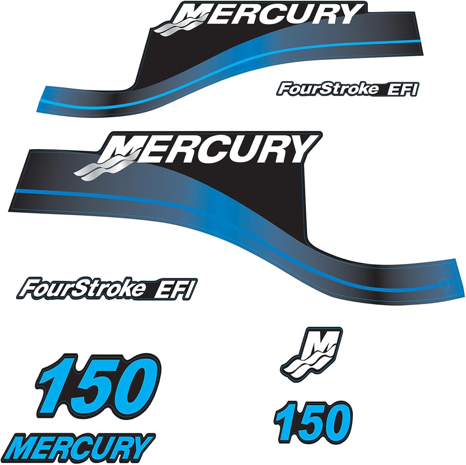 Mercury Marine 150 HP Outboards Motor Top Cowl Cove Decal Sticker Set 854294A00, 808553A00, 808552A00
