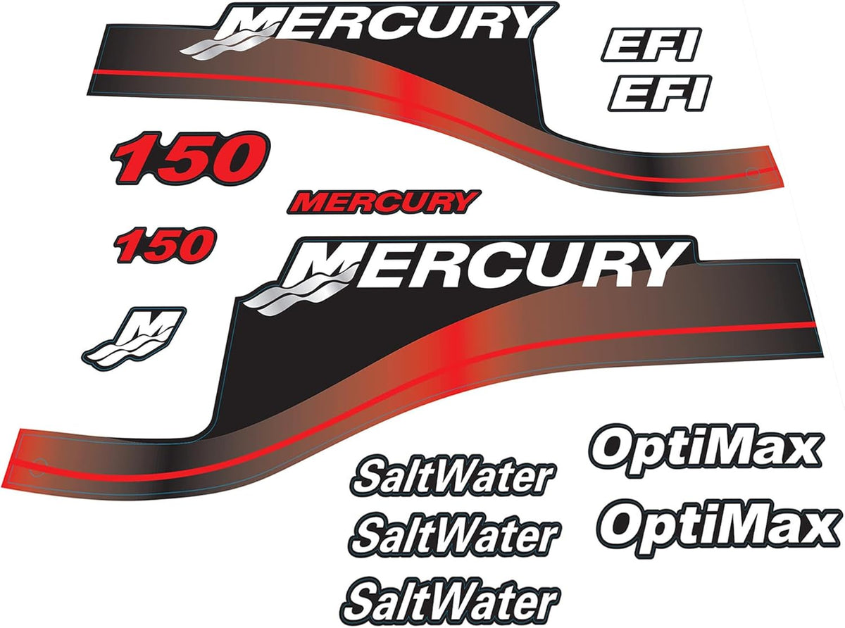 Mercury Marine 150 HP Outboards Motor Top Cowl Cove Decal Sticker Set 854294A00, 808553A00, 808552A00