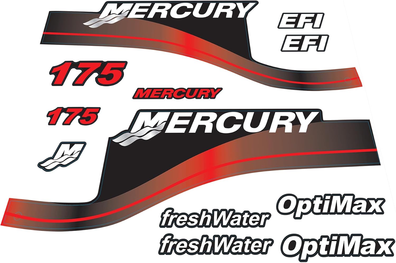 Mercury Marine 175 HP Outboards Motor Top Cowl Cove Decal Sticker Set 824911A00， 879756A04