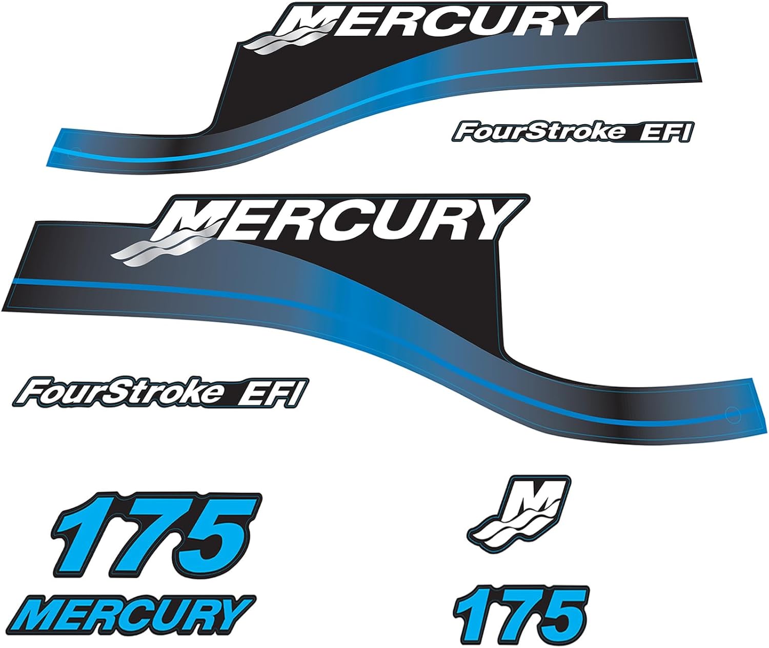 Mercury Marine 175 HP Outboards Motor Top Cowl Cove Decal Sticker Set 824911A00， 879756A04