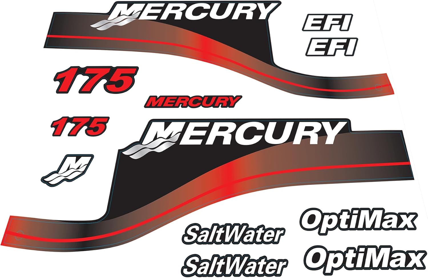 Mercury Marine 175 HP Outboards Motor Top Cowl Cove Decal Sticker Set 824911A00， 879756A04