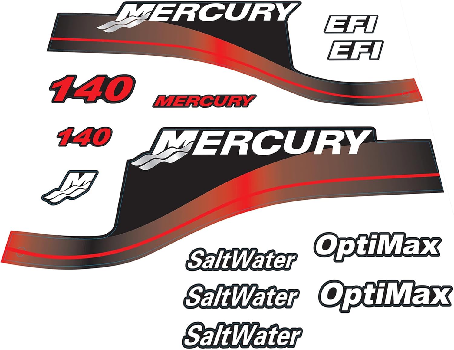 Mercury Marine 140 HP Outboards Motor Top Cowl Cove Decal Sticker 