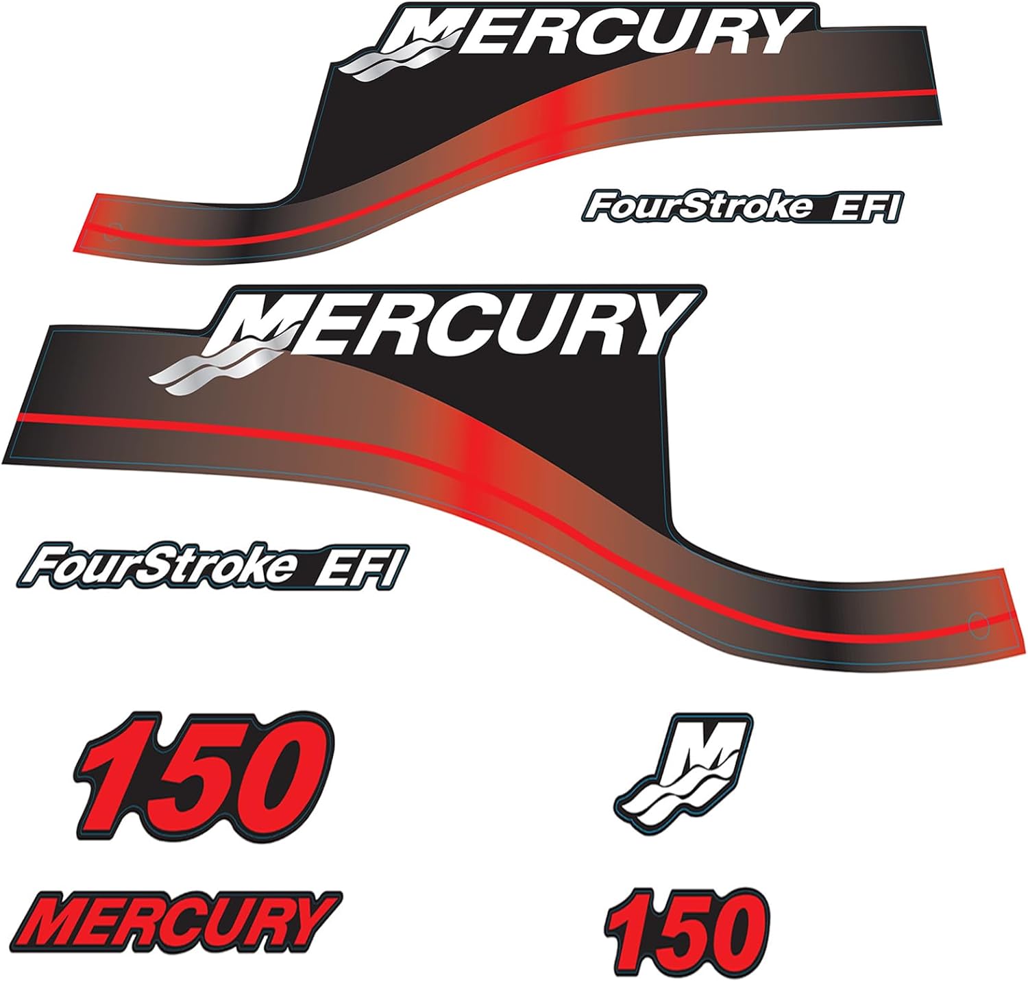 Mercury Marine 150 HP Outboards Motor Top Cowl Cove Decal Sticker Set 854294A00, 808553A00, 808552A00