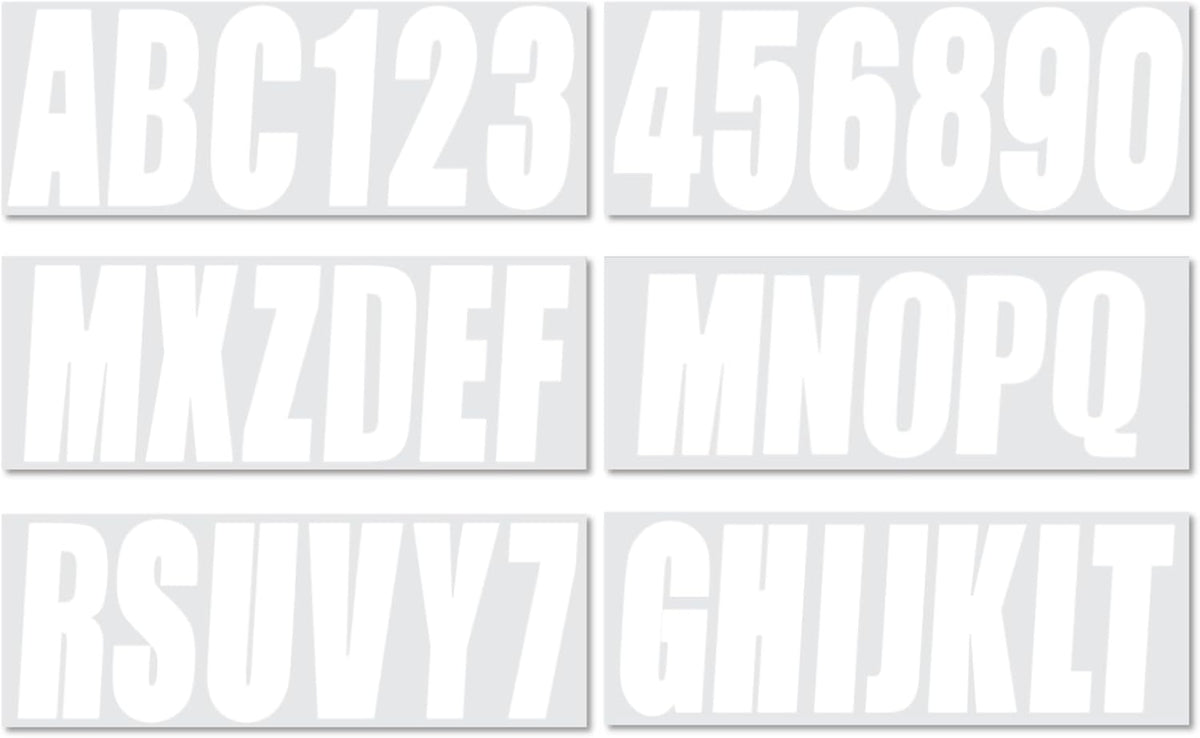 3 Inch Registration Decal Sticker kit for boats and power watercraft vehicles, includes four sets of A-Z and four sets of 0-9