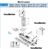 Boat Manifold Exhaust Bellow Repair Kit for Mercury Quicksilver MerCruiser 3.0 LX 3.0 L Inline 4 GM 181 CID Wet Joint Stern Drives Marine Engines - SOXA Marine