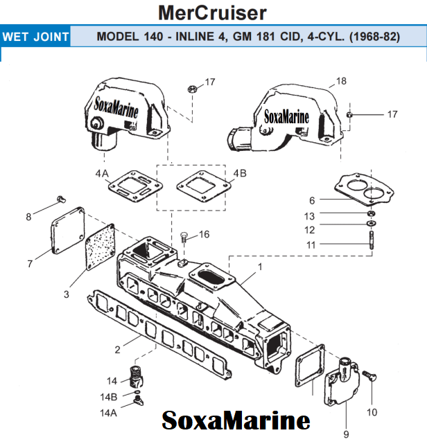 Boat Manifold Exhaust Repair Kit for Mercury Quicksilver MerCruiser 140 Inline GM 181 Wet Joint Stern Drives Marine Engines - SOXA Marine