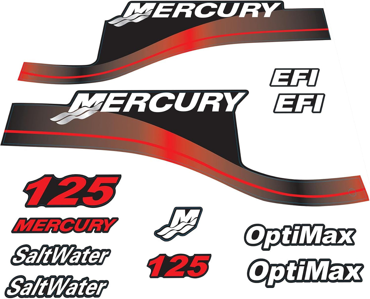 Mercury Marine 125 HP Outboards Motor Top Cowl Cove Decal Sticker Set 803166A00, 823410A00 - SOXA Marine