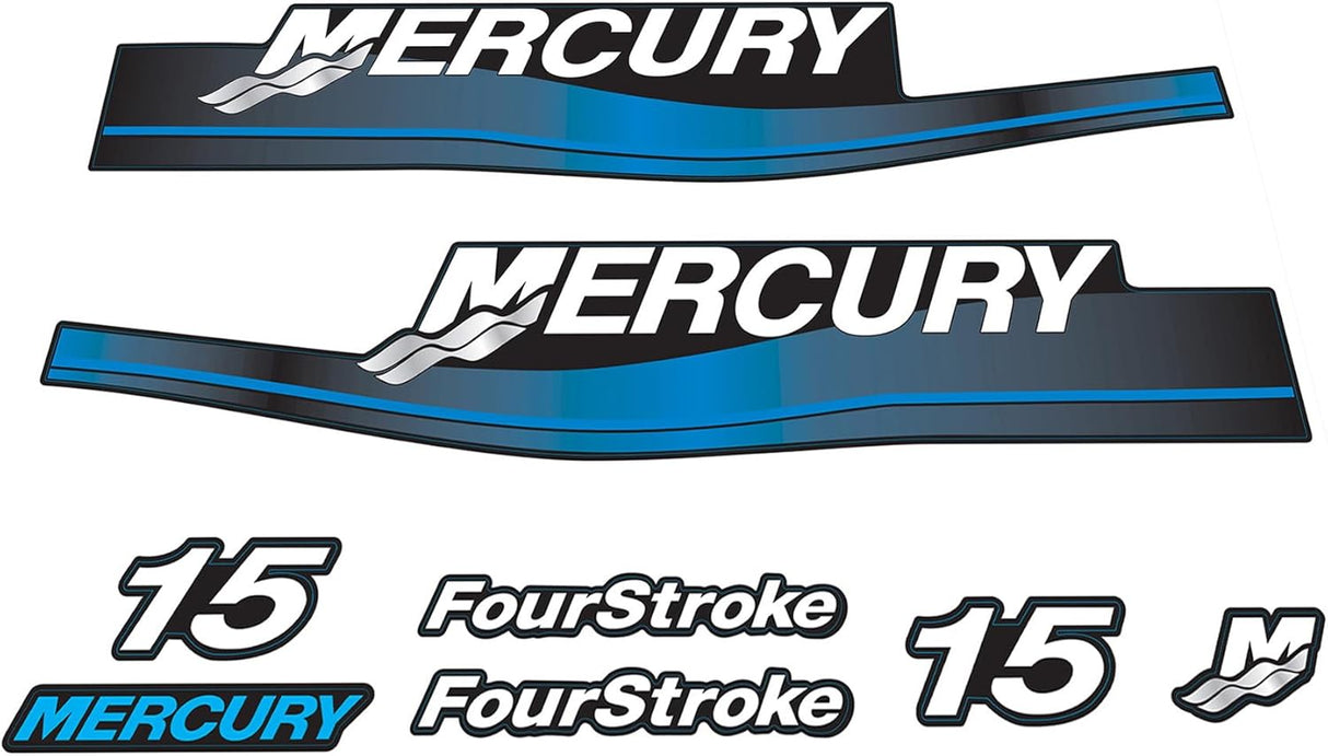 Mercury Marine 15 HP Outboards Motor Top Cowl Cove Decal Sticker Set 826305A01 13478A00, 802739A00, 37 - 859267 - 5 - SOXA Marine
