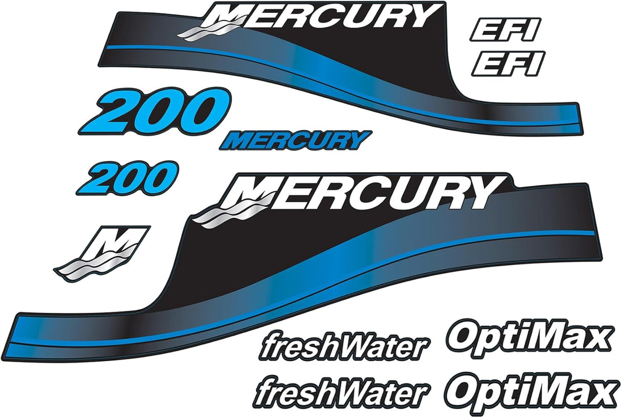 Mercury Marine 200 HP Outboards Motor Top Cowl Cove Decal Sticker Set 855412A00，812563A00，855410A00 - SOXA Marine