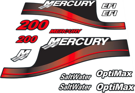 Mercury Marine 200 HP Outboards Motor Top Cowl Cove Decal Sticker Set 855412A00，812563A00，855410A00 - SOXA Marine