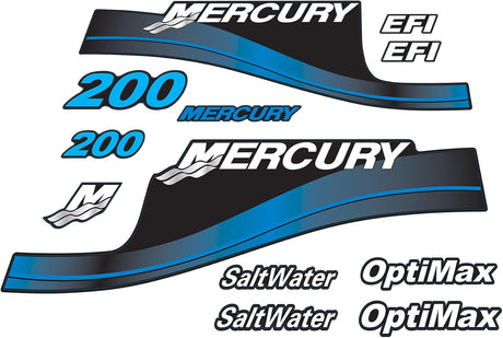 Mercury Marine 200 HP Outboards Motor Top Cowl Cove Decal Sticker Set 855412A00，812563A00，855410A00 - SOXA Marine
