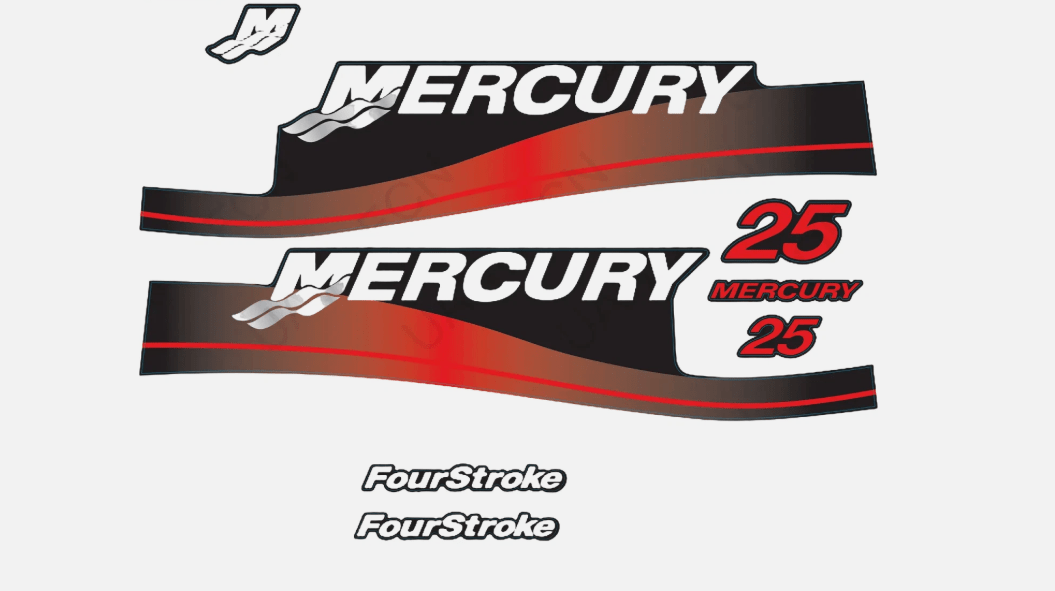 Mercury Marine 25 HP Outboards Motor Top Cowl Cove Decal Sticker Set 811304A00, 854693A00, 808499A00, 897508A02, 854693A05 - SOXA Marine