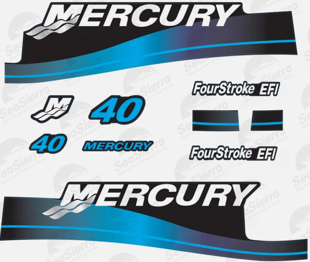 Mercury Marine 40 HP Outboards Motor Top Cowl Cove Decal Sticker Set 803641A00, 824093A00, 82409316, 897510A02, 82409316 - SOXA Marine
