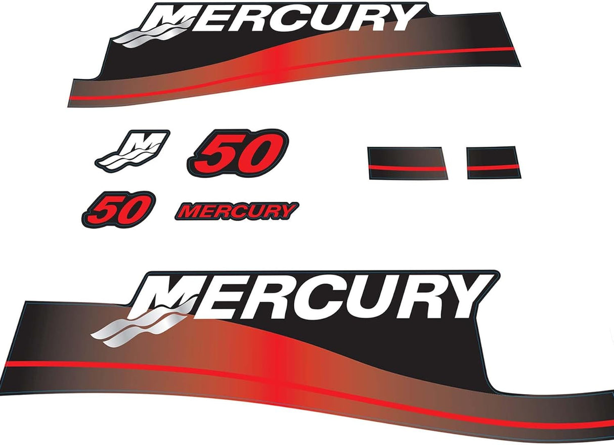 Mercury Marine 50 HP Outboards Motor Top Cowl Cove Decal Sticker Set 852079A00 , 826337A00, 883525A02, 859267 - 7 - SOXA Marine