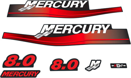 Mercury Marine 8 HP Outboards Motor Top Cowl Cove Decal Sticker Set 808526A00, 808526A96, 808526A94, 37 - 895196A05, 895196A06 - SOXA Marine