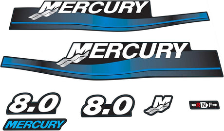 Mercury Marine 8 HP Outboards Motor Top Cowl Cove Decal Sticker Set 808526A00, 808526A96, 808526A94, 37 - 895196A05, 895196A06 - SOXA Marine