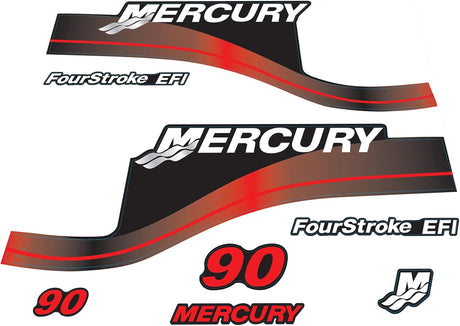 Mercury Marine 90 HP Outboards Motor Top Cowl Cove Decal Sticker Set 823417A00, 826321A00, 804857A00, 881841A01 - SOXA Marine