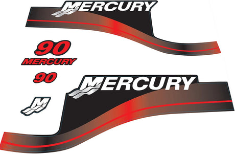 Mercury Marine 90 HP Outboards Motor Top Cowl Cove Decal Sticker Set 823417A00, 826321A00, 804857A00, 881841A01 - SOXA Marine