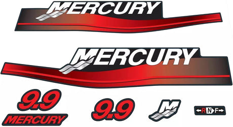 Mercury Marine 9.9 HP Outboards Motor Top Cowl Cove Decal Sticker Set 826335A00, 12836A00, 803158A00, 895197A05 - SOXA Marine