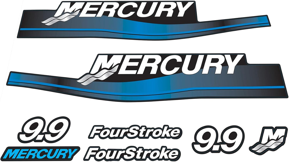 Mercury Marine 9.9 HP Outboards Motor Top Cowl Cove Decal Sticker Set 826335A00, 12836A00, 803158A00, 895197A05 - SOXA Marine