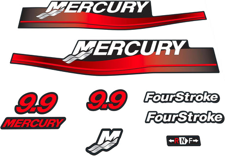Mercury Marine 9.9 HP Outboards Motor Top Cowl Cove Decal Sticker Set 826335A00, 12836A00, 803158A00, 895197A05 - SOXA Marine