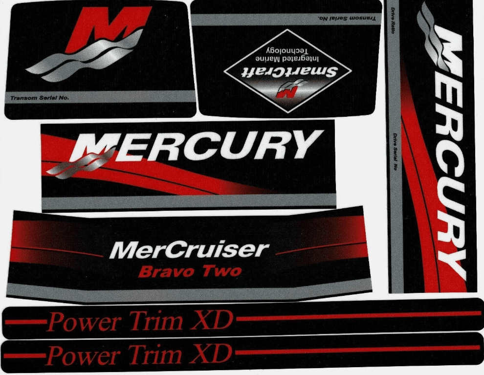 Mercury MerCruiser Stern Drive Engine Decals Sticker Kit Set 37 - 13722A90 Fit Bravo Two - SOXA Marine