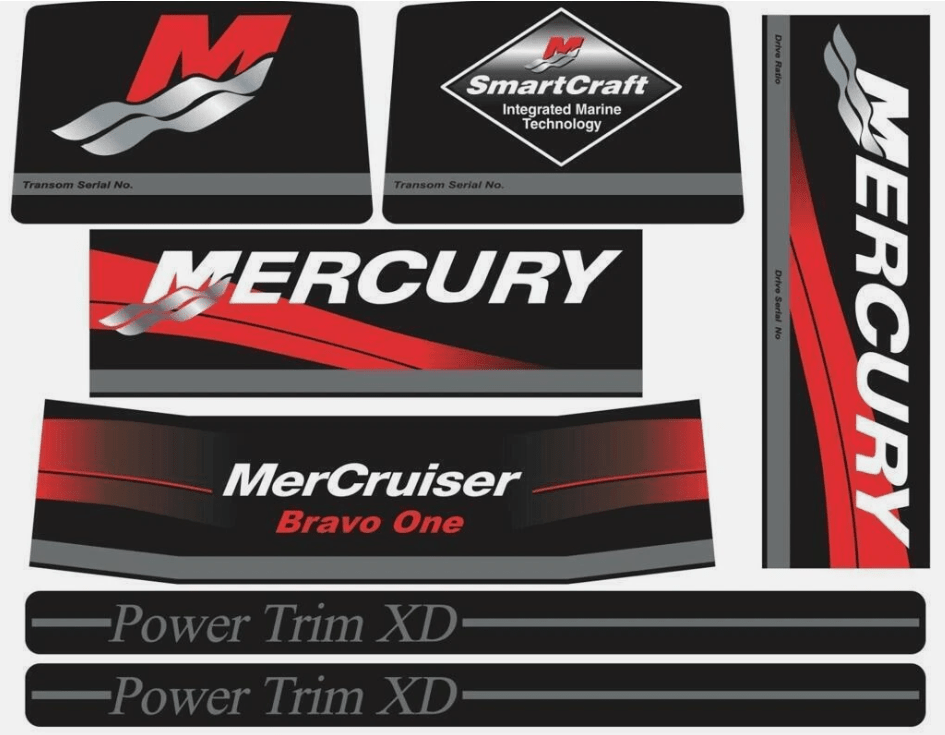 Mercury MerCruiser Stern Drive Engine Decals Sticker Kit Set 37 - 15167A90 Fit Bravo One - SOXA Marine